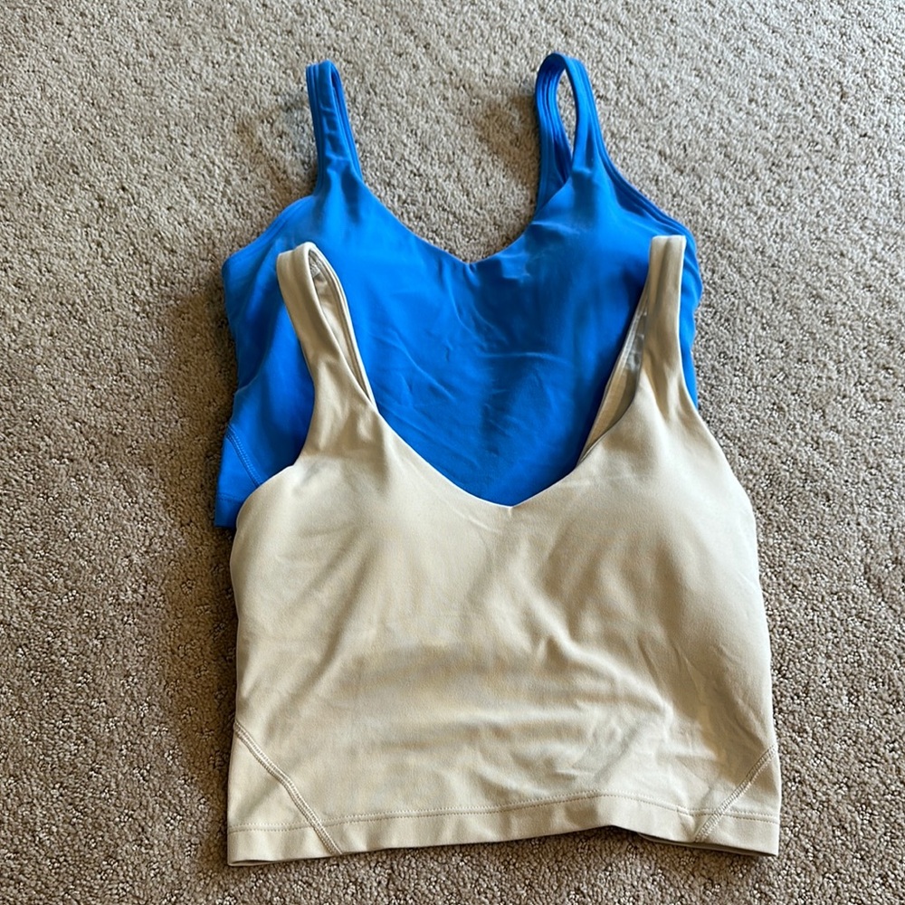 Lululemon Athletica Blue and Cream Fitted Crop Tank Tops